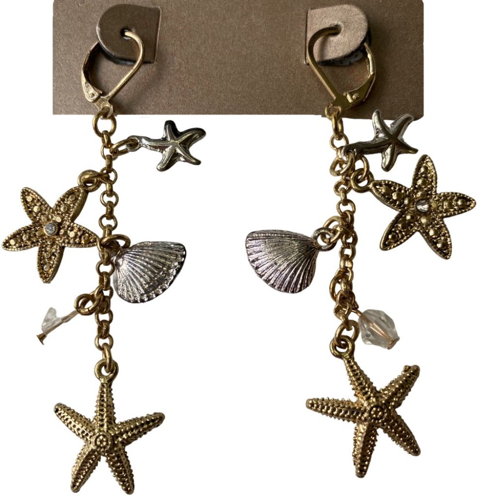 Starfish and Seashells Earrings - Gold and Silver